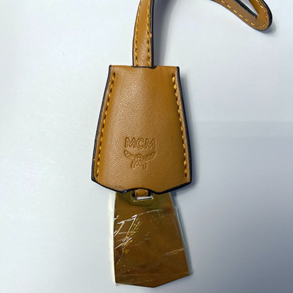 MCM Monogramed Leather Cognac Luggage | Bag Charm / Tag NWOT